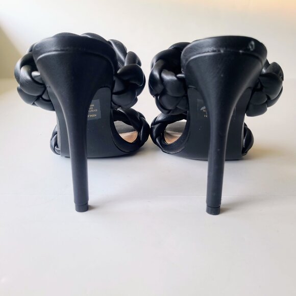 Steve Madden 'Kenley' Chunky Black Braided Leather Sandal Stiletto Heels Size 7 - Picture 7 of 14